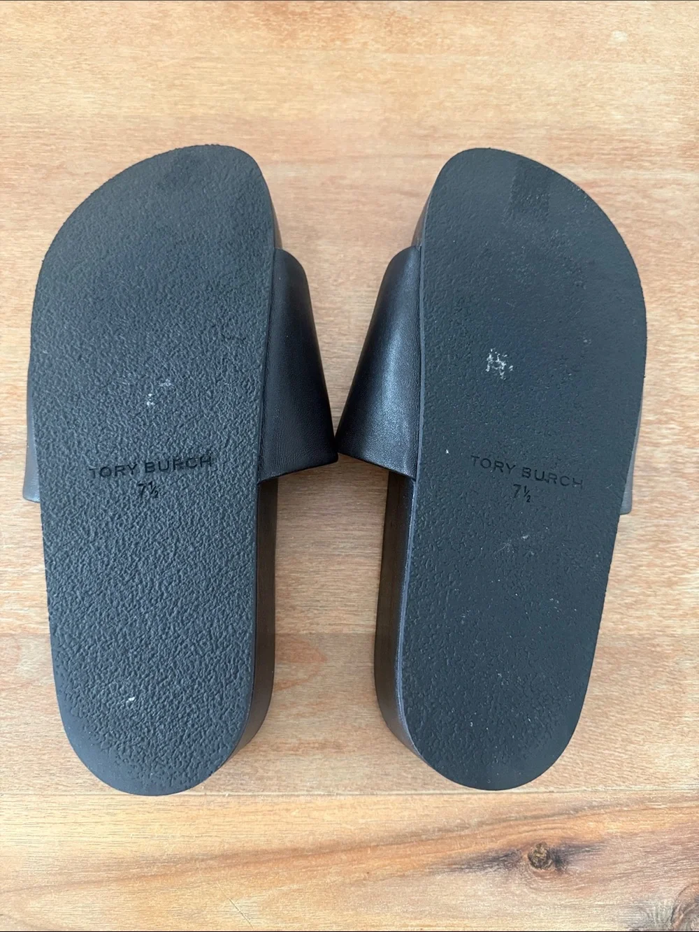 Tory Burch Patos Slide Leather Sandals Black & Gold Sz 7.5